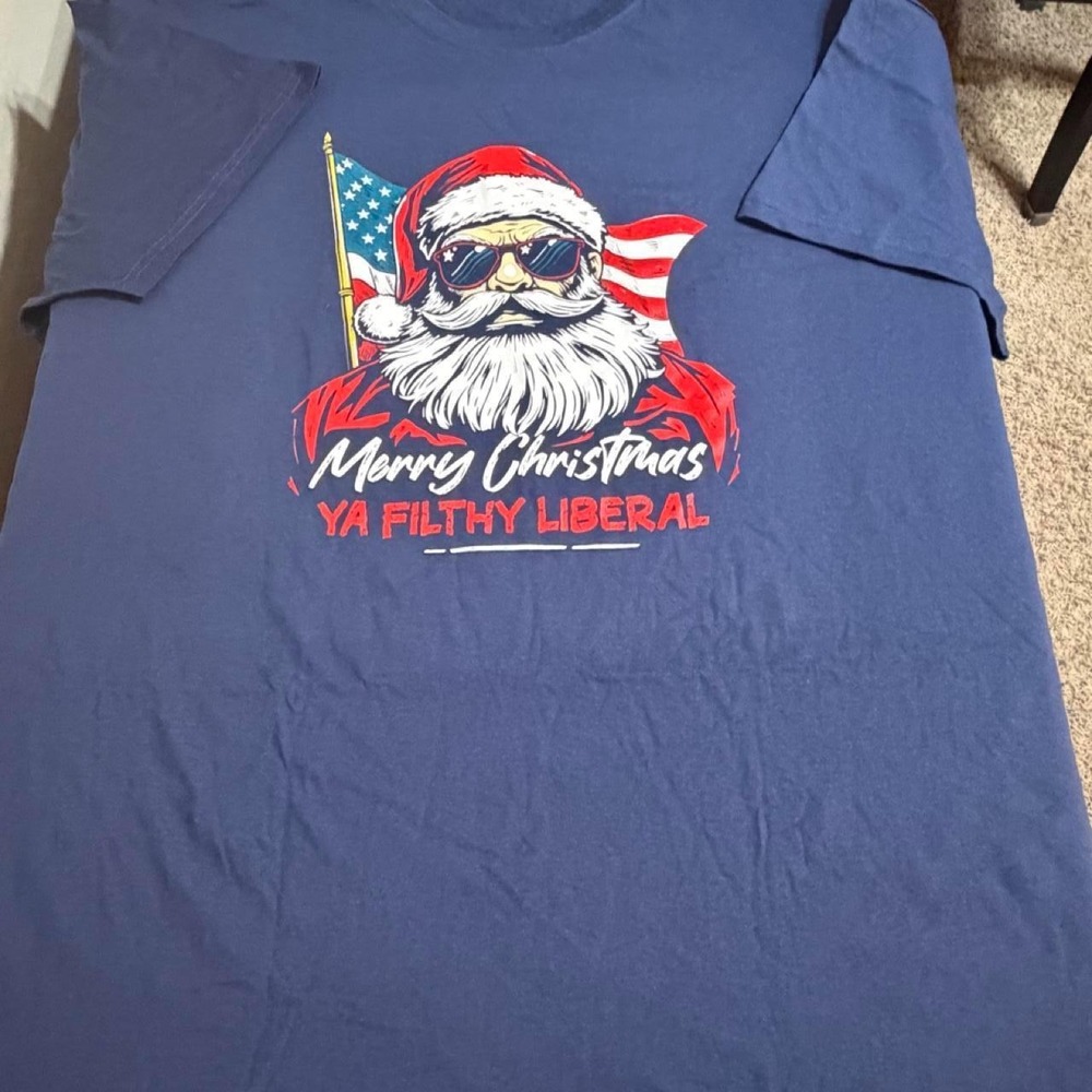 U Print Navy Blue Merry Christmas Ya Filthy Liberal Santa Graphic Tee 3XL NEW